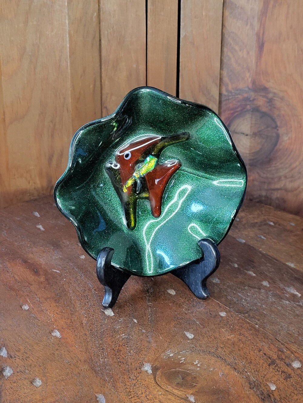 Blue Heron Glass Fish Trinket Dish